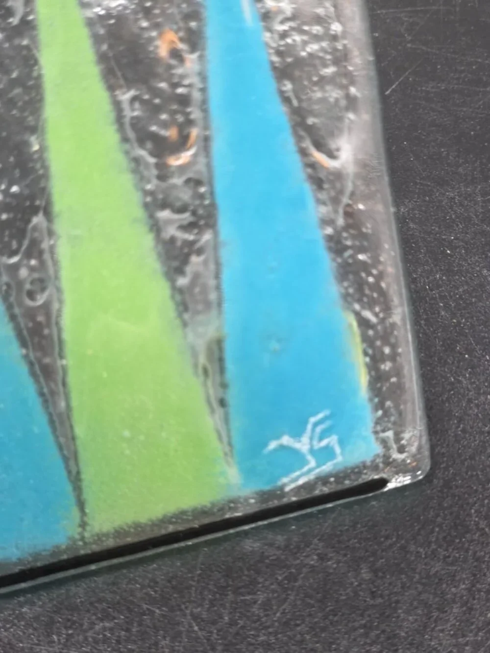 Fused Art Glass Backgammon Abstract MCM Serving Dish Or Game Board Signed